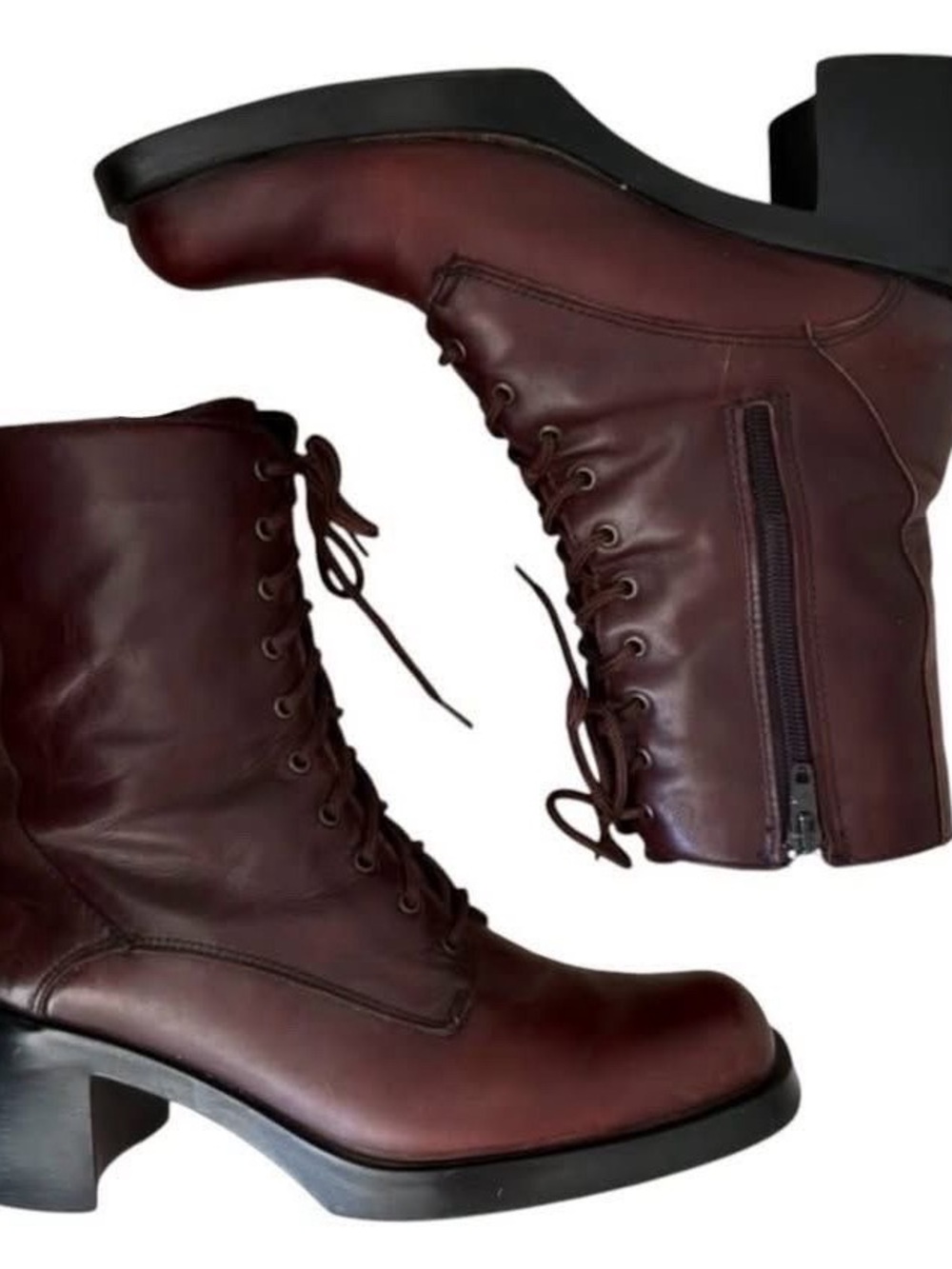 Vintage 90s Lace-Up Ankle Boots Brown Block Heels Autumn Fall Booties Academia